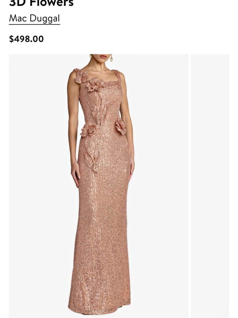 Mac Duggal Rose Gold Sequin 3D Floral Column Gown